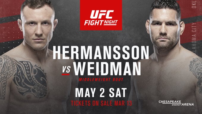 A Weidman vs. Hermansson lesz a UFC Oklahoma City fő eseménye